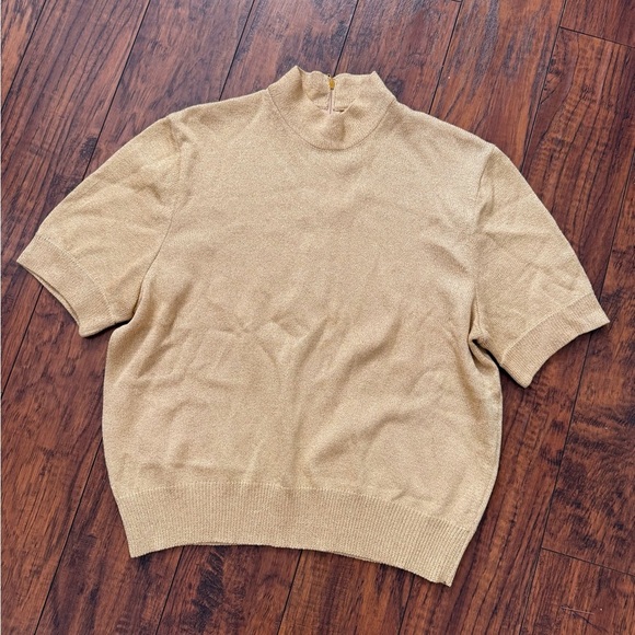 St. John Tops - Vintage St. John Gold Knit Short Sleeve Holiday Mock Neck Top Blouse | Small